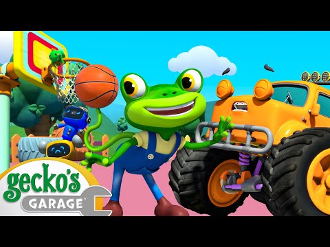 Max Monster Truck's Basketball Repair | Gecko the Mechanic | Buses, Trucks and Cars