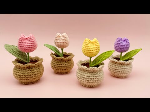 How to Crochet a Mini Tulip Pot | Crochet Tutorial | US Term | for Advanced Beginner