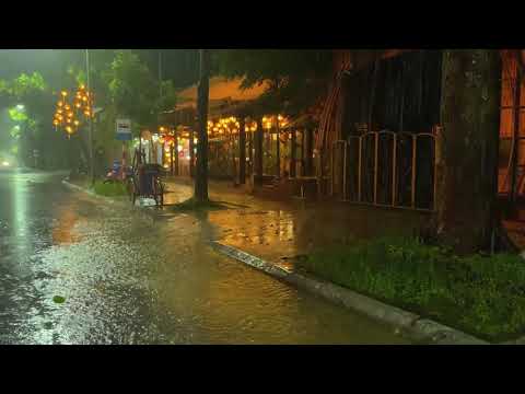 Get Instant Sleep With Pouring Rain &amp; Powerful Thunder On The Street | Rainstorm Sounds For Relaxing