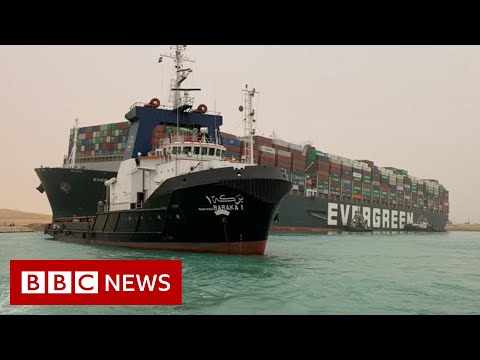 Suez Canal blocked after huge container ship wedged across it  - BBC News