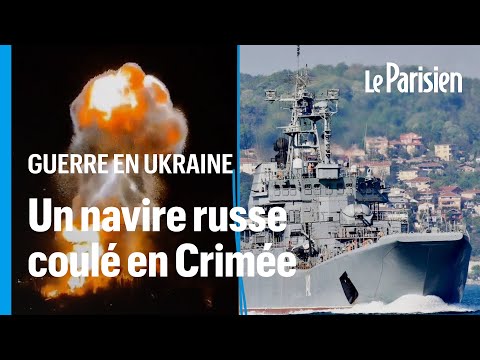 Crim&eacute;e : l'impressionnante destruction du navire russe Novocherkassk, bombard&eacute; par l'Ukraine