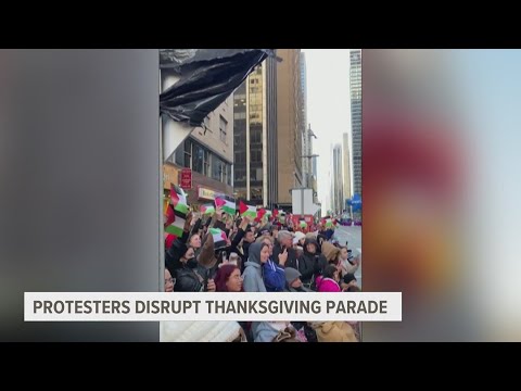 Pro-Palestinian protestors disrupting Macy's Thanksgiving Parade