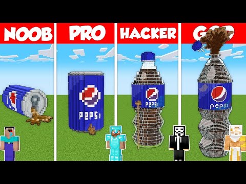 PEPSI COLA BASE HOUSE BUILD CHALLENGE - Minecraft Battle: NOOB vs PRO vs HACKER vs GOD / Animation