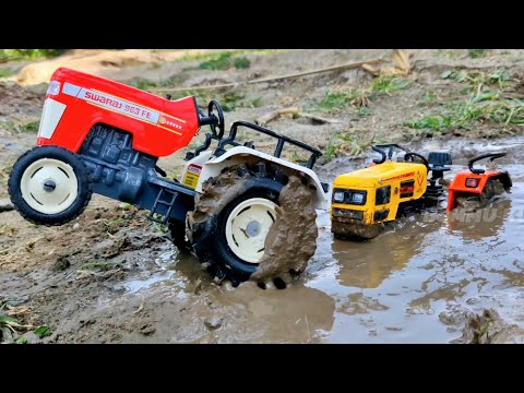 HMT Tractor Stuck in the mud and pulling out Swaraj, Double E, Excavator