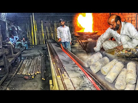 Brass Extrusion Process. Amazing Manufacturing Process of Brass Rods in Factory!!