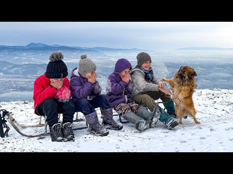 Hard life of a family of 7 children in a mountain village in winter. Life is far from civilization