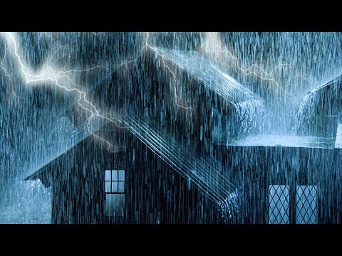 Fall Asleep Fast on Stormy Night ⛈ Torrential Rainstorm &amp; Powerful Thunder on Tin Roof of Farmhouse