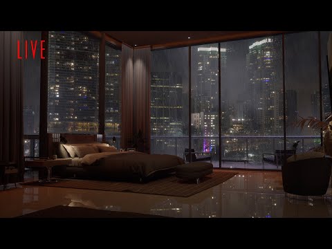 24/7 In An Exclusive Luxury Miami Condo  | Heavy Rain &amp; Thunder | Rain On Window