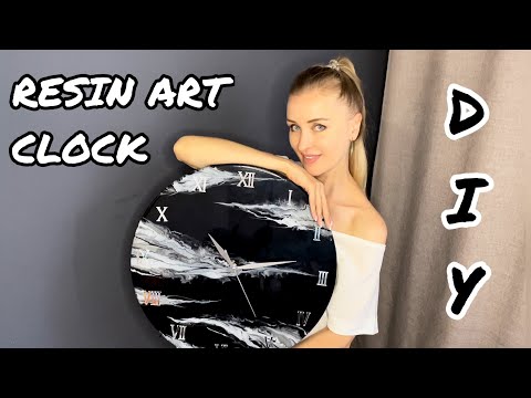 Epoxy resin clock 50 cm.  Black with silver.  Resin Art.