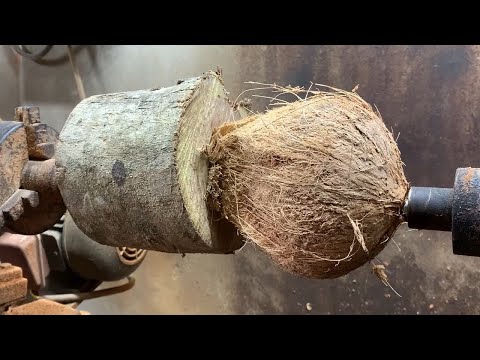 Spooky Wood Lathe   Making Cups From Coconut Shells Talented and eco friendly carpenter