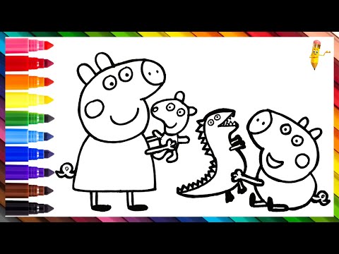 Drawing And Coloring Peppa Pig And Geroge Pig With Their Toys 🐷🧸🦖 Drawings For Kids