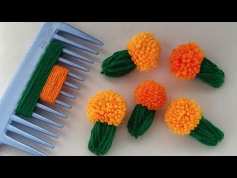 Super Easy Woolen Marigold Flower making idea with Hair Comb