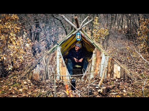 Building small Hut Shelter in the woods_ Bushcraft Survival _ Wild Adventure Series _ Part 2