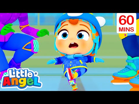 Baby John Learns to Ice Skate | 1 Hour of Little Angel Winter Kid Songs