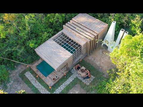 How To Build 4 in 1 Living Bed Bamboo Villa Fireplace, Banana Wine And Swimming Pools Inside