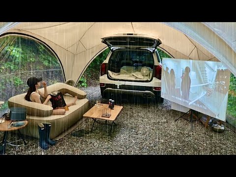 All day Rain⛈️cozy luxury camping in a super-large shelter in heavy rain.camping-Vlog