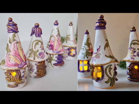 Easy Miniature Houses Using Egg Tray, Toilet Paper Roll Tubes &amp; Air Dry Clay, Craft Ideas DIY