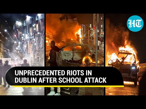 Dublin: Riot Police Attacked, Vehicles Torched &amp;amp; Shops Looted Over Stabbing Of Kids | Watch