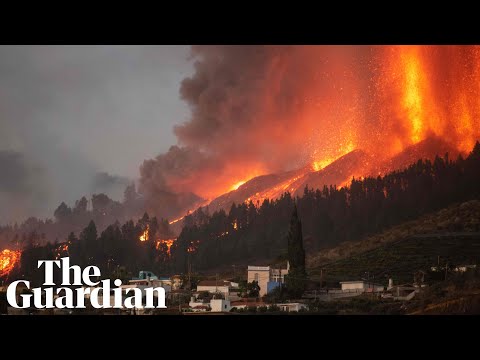 Lava erupts from a volcano on La Palma in Spanish Canary Islands