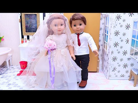 American Girl Doll Wedding Routine with Makeup &amp; Glam Dress! PLAY DOLLS