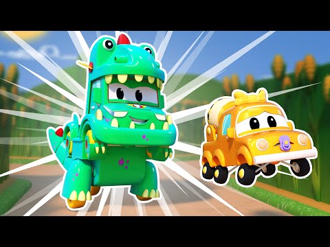 Oh no! There is a DINOSAUR in the City! | SuperTruck vs Jurassic World | Trucks Videos for Children