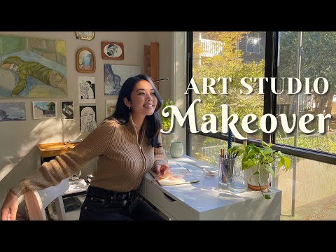 TRANSFORMING MY SUNROOM INTO AN ART STUDIO 🌟 oil paint with me + studio makeover ☁️ dreamy art vlog