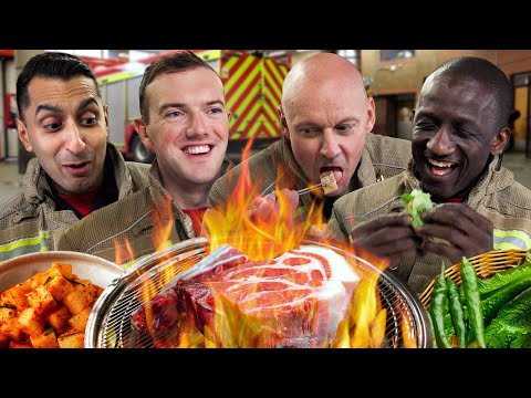 London Firefighters try Korean BBQ for the first time!