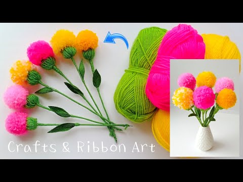 Amazing Craft Ideas with Wool - DIY Home Decor - Super Easy Woolen Flower Making