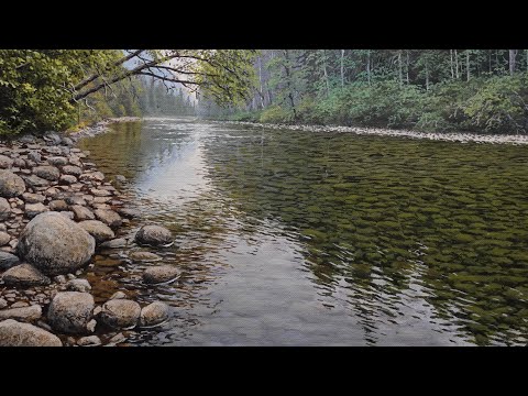 Painting a Realistic River With Acrylic. Time Lapse /90