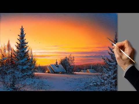 👍 Acrylic Landscape Painting - Winter Sunset / Easy Art / Drawing Lessons / Satisfying Relaxing.