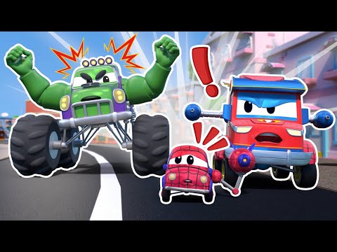 Super SPIDERTRUCK and baby truck vs Evil Monster Truck | Cars &amp; Trucks Rescue for Kids