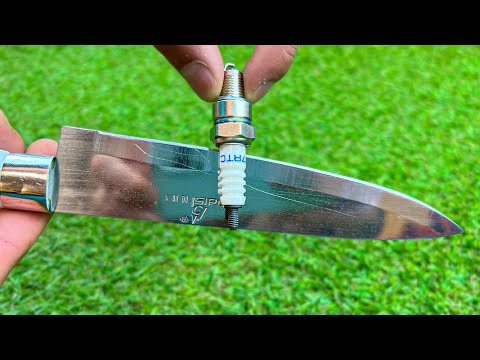 Knife is like a Razor in 1 minute! Intelligent knife Sharpening Technique using a Spark Plug