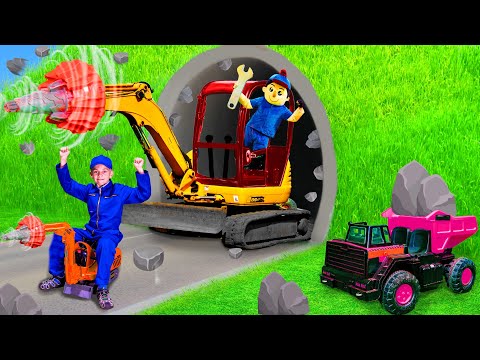 The Kids Play with a Real Excavator