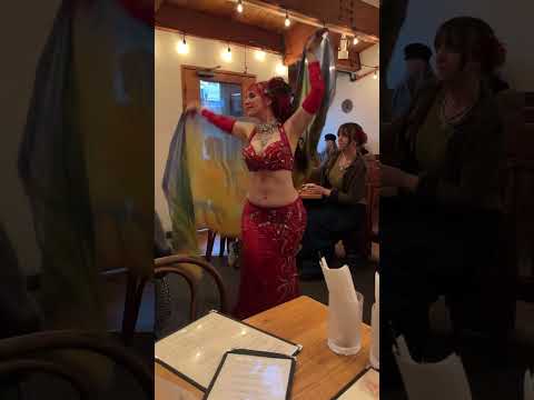 Sarina of Belly Dance Eugene performs with a veil at Greek Night at Poppi's Anatolia