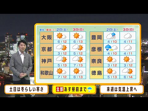 【12月2日(土)】２日（土）の最低気温は京都３度で大阪６度の予想　土日は初冬の寒さ【近畿地方の天気】