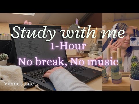 1-HOUR STUDY WITH ME | No break | No music | Background noice | Real time