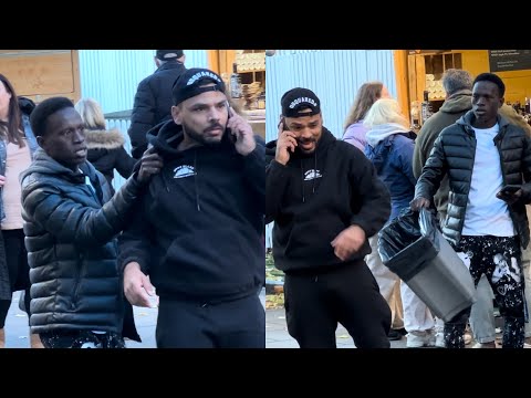 Giving this stranger a rubbish bin he went mad at me | starring inside people phone | joker pranks