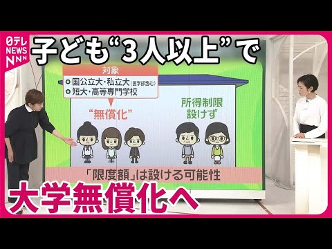 【所得制限ナシ】子ども&ldquo;3人以上&rdquo;で大学無償化へ&hellip;政府「第3子悩んでいる人に」  効果は？