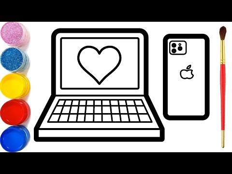 Glitter Laptop &amp; Iphone Drawing and Coloring | vẽ v&agrave; t&ocirc; m&agrave;u m&aacute;y t&iacute;nh điện thoại | Halaman Mewarnai