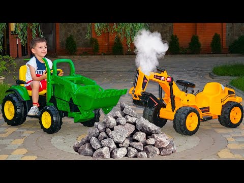 Funny Tema ride on Excavator Unboxing and Assembling Power Wheels Cartoon Tractor