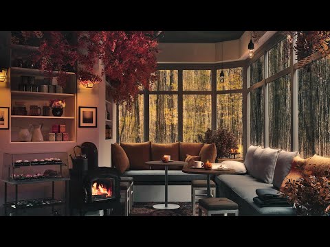 Rainy Autumn Cafe with Smooth Jazz Music and Rain Sounds for Relaxation, Study &amp; Work