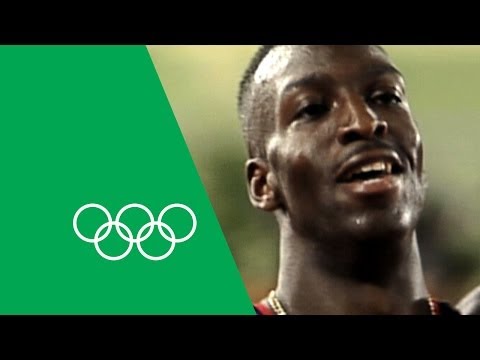 Michael Johnson walks through his Atlanta 200m/400m victories