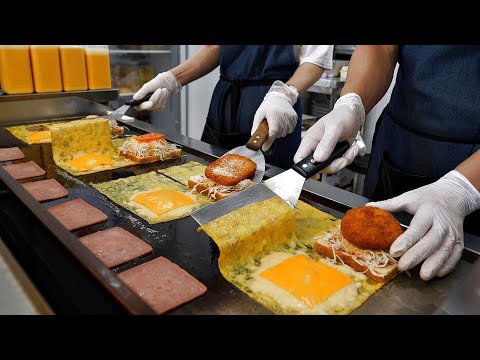 Fold and eat! Ham Cheese Toast Covered with Egg Blanket / Korean street food