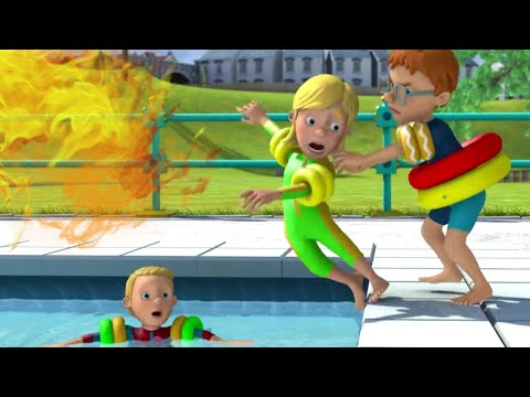 Sam le Pompier ⭐️Ne courez pas au bord de la piscine! 🌊 S&eacute;curit&eacute; avec Sam | Dessins Anim&eacute;s