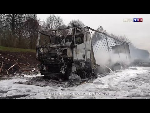 Camions en feu, chaos sur l'autoroute