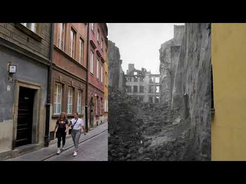 Warsaw Old Town now and after World War II (1944) destruction