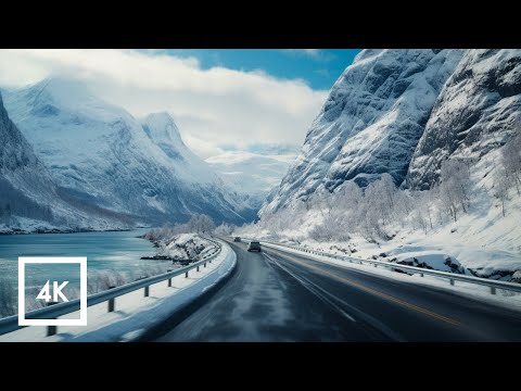 Relaxing 4K Snowy Drive in Norway | Geirangerfjord, Driving Sounds for Sleep and Study ASMR