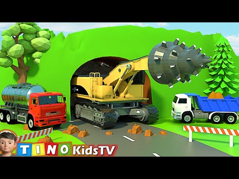 Roadheader &amp; Construction Trucks for Kids | Mountain Tunnel Construction for Children