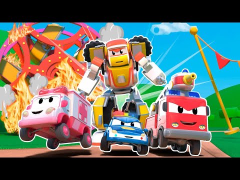 EARTHQUAKE MESS! The Baby Trucks in danger! Help, RESCUE TEAM!  - Robot &amp; Fire Truck Transform