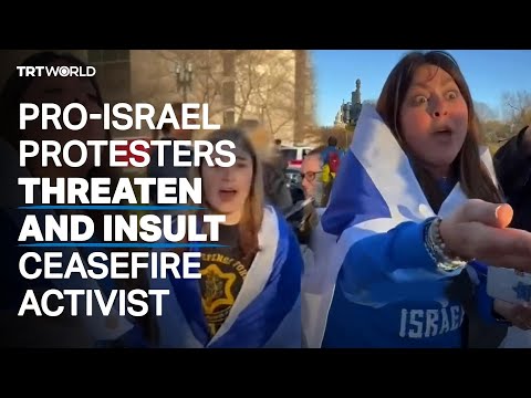 Pro-Israel protesters threaten and insult ceasefire activist